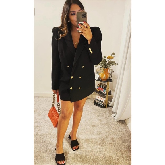 Zara Shoulder Pad Double Breasted Blazer - Picture 4 of 6